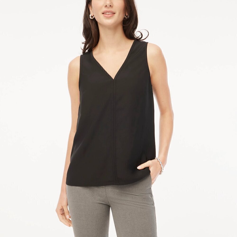 J. Crew Sleeveless V-Neck Crepe Shell Tank Top Black Size XS NWT